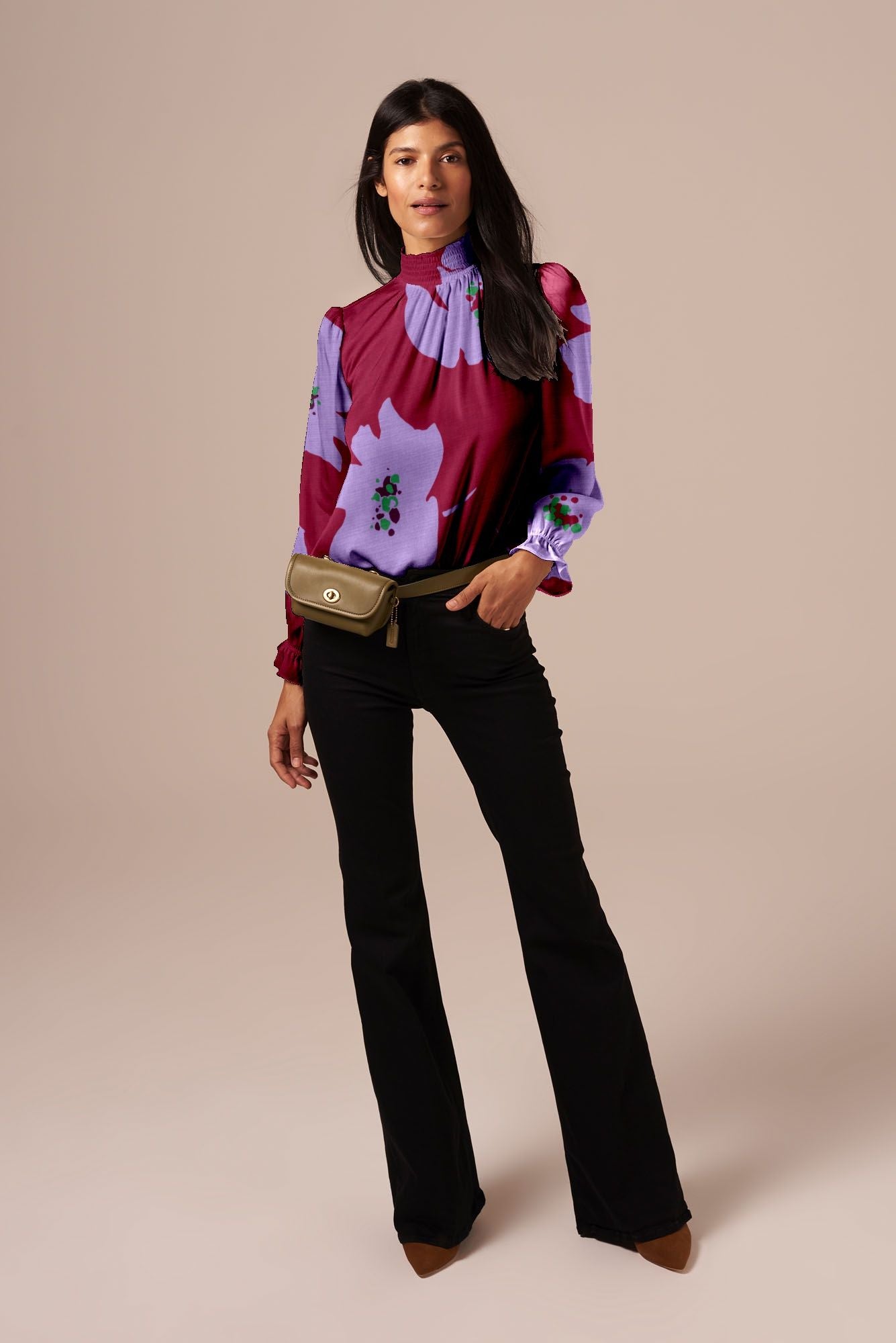 The Stella Top in Silk Crepe de Chine | Purple Poppies