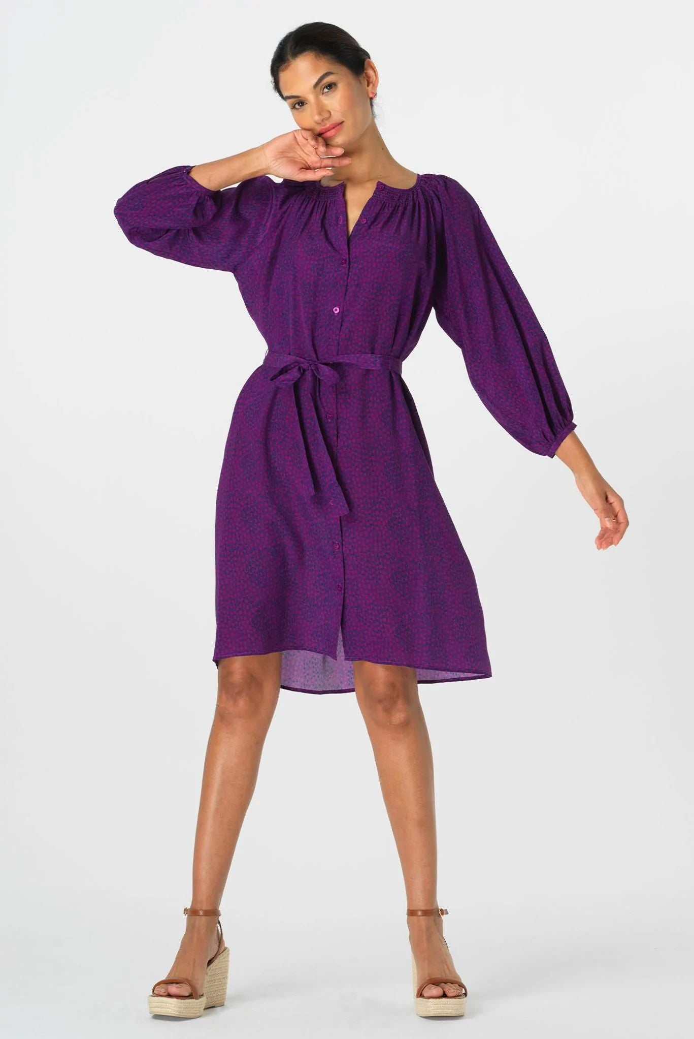 Classic Dress in Silk Charmeuse | Merlot Spots S Classic Dress in Silk Charmeuse | Merlot Spots S