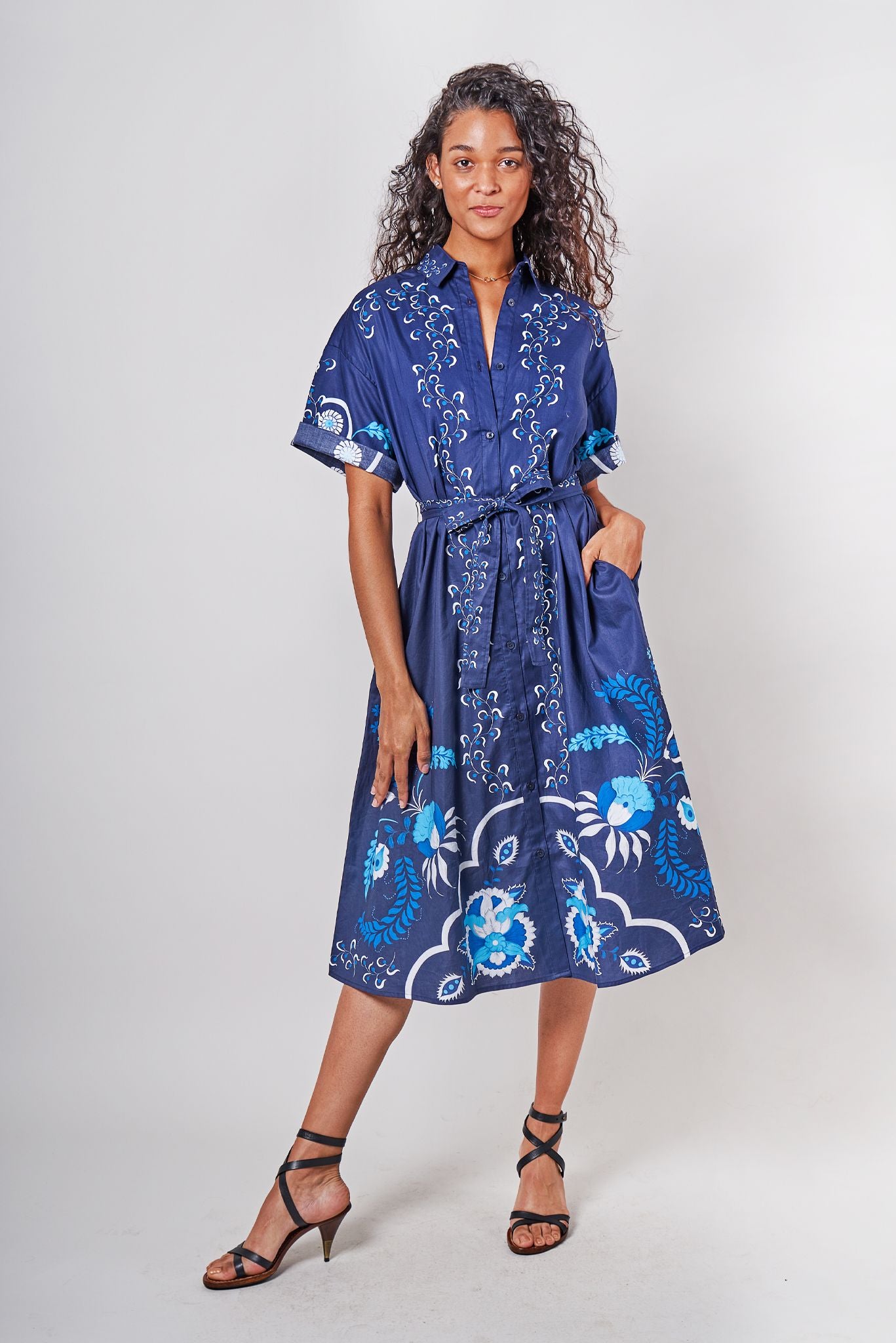 The Sarah Shirtdress | Navy Dutch Blossoms