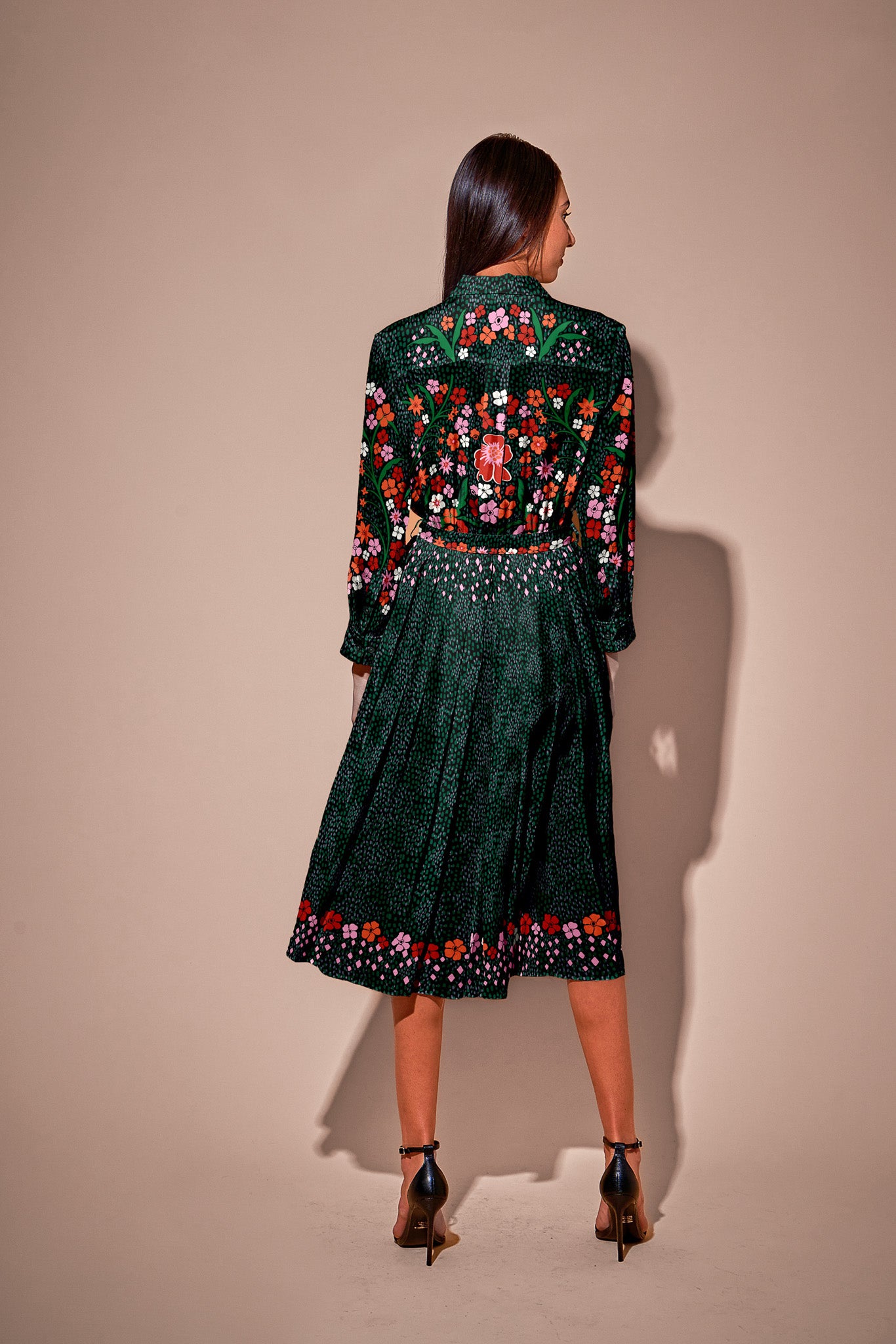 The Allyson Dress in Silk | Baroque Floral in Emerald