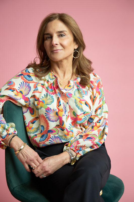 The Classic Blouse in Silk Crepe de Chine | Gliding Toucans in Ivory