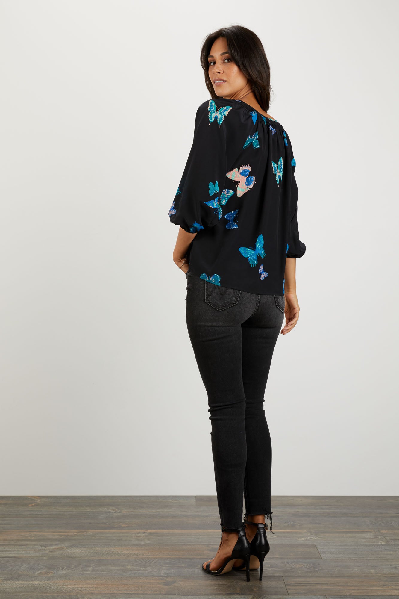The Classic Blouse Boyfriend Fit in Silk Crepe de Chine| Fluttering Butterflies