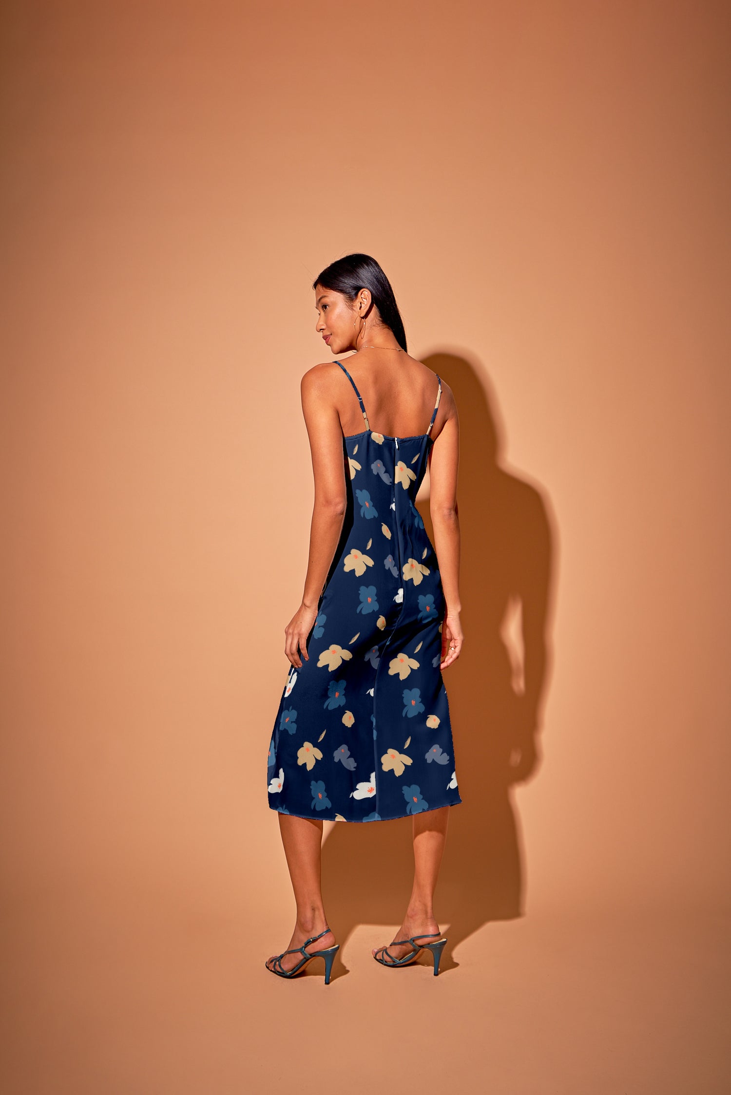Stevie Slip Dress | Navy Painted Poppies