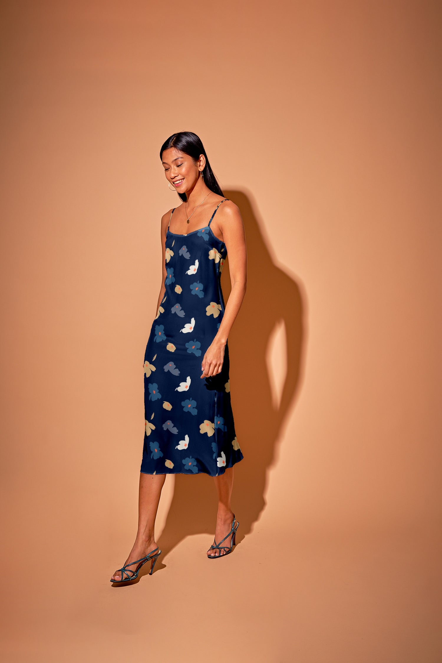 Stevie Slip Dress | Navy Painted Poppies