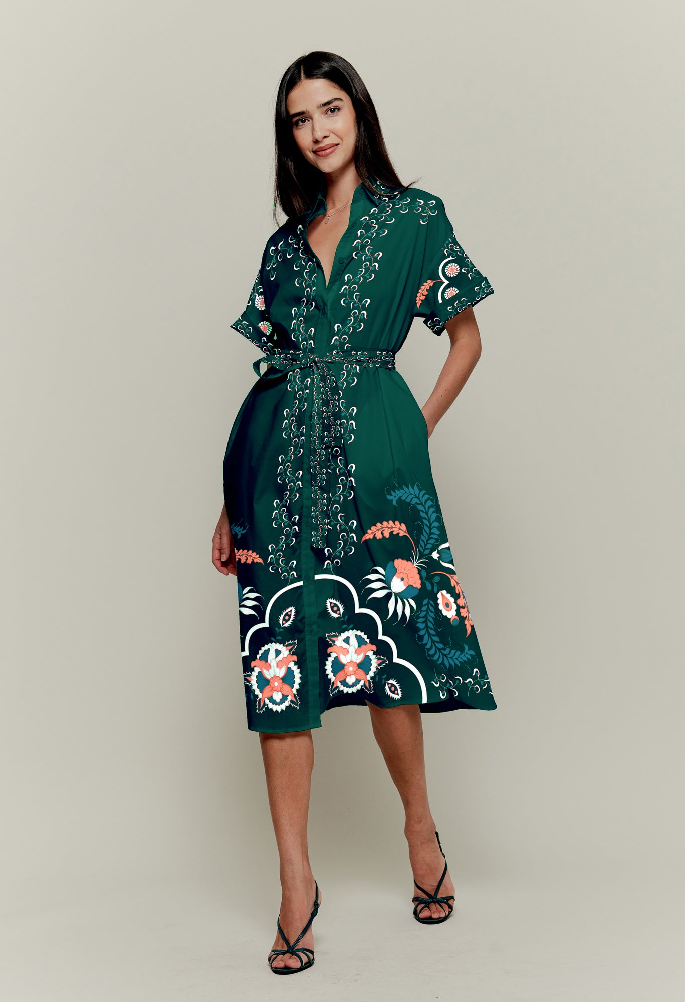 The Sarah Shirtdress | Emerald Dutch Blossoms