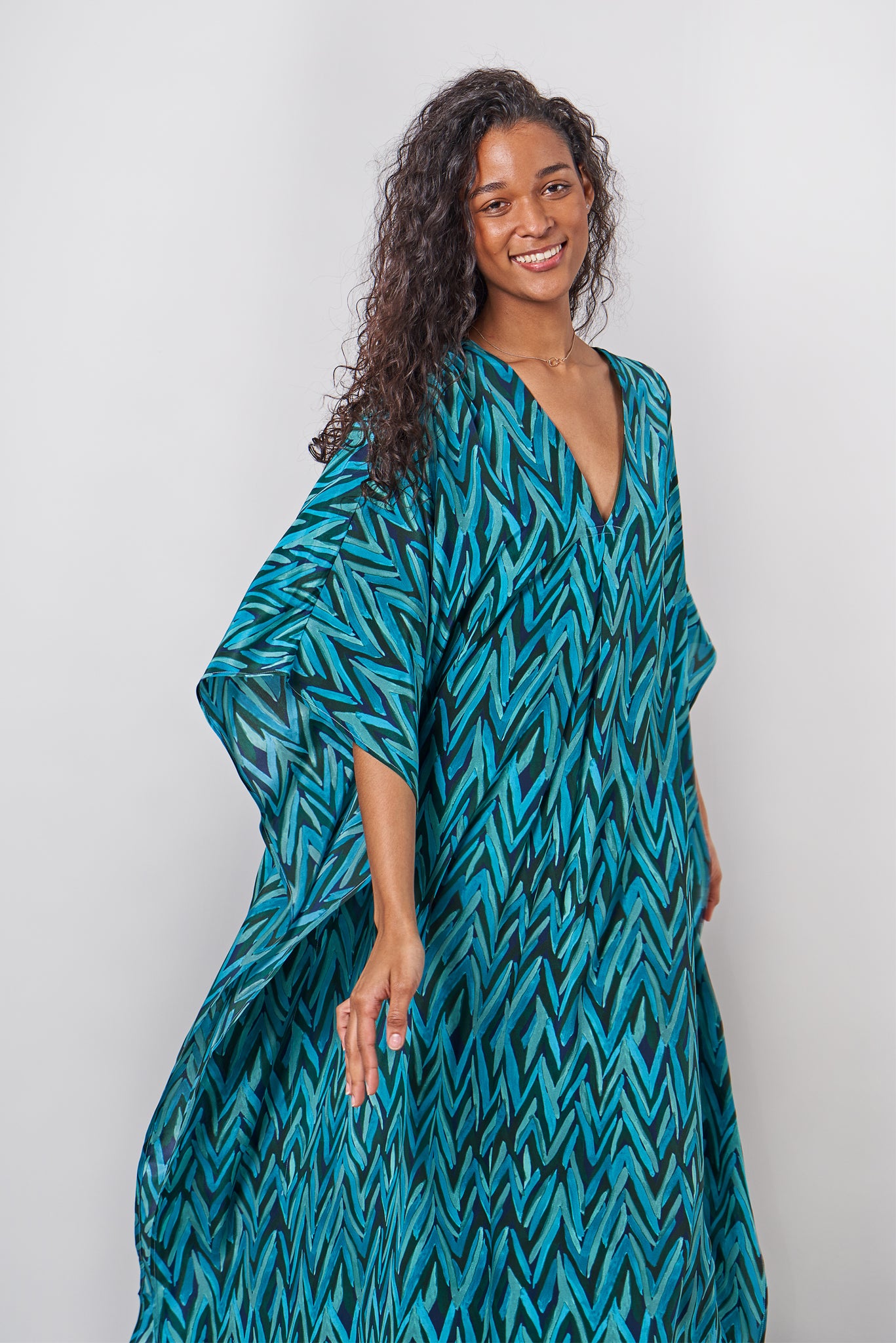 The Cleo Caftan | Aquamarine Chevron