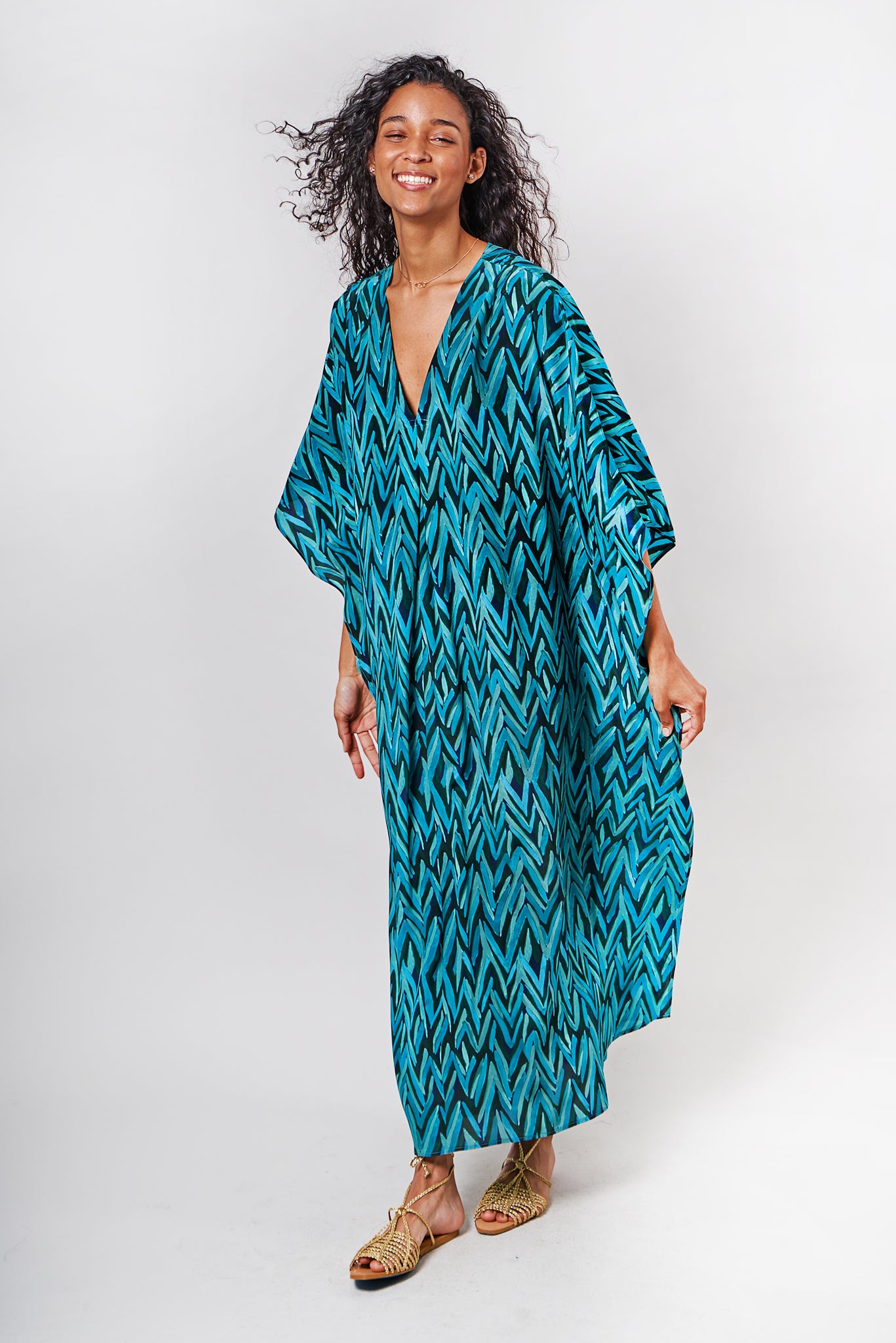 The Cleo Caftan | Aquamarine Chevron