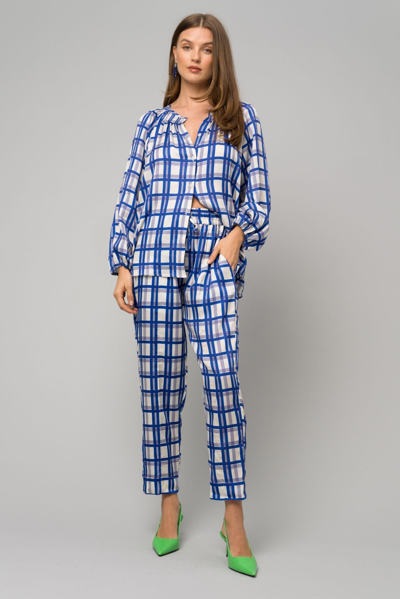 The Classic Blouse | Royal Plaid in Blue and Ivory