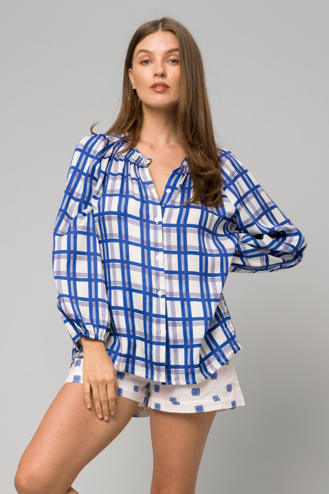 The Classic Blouse | Royal Plaid in Blue and Ivory