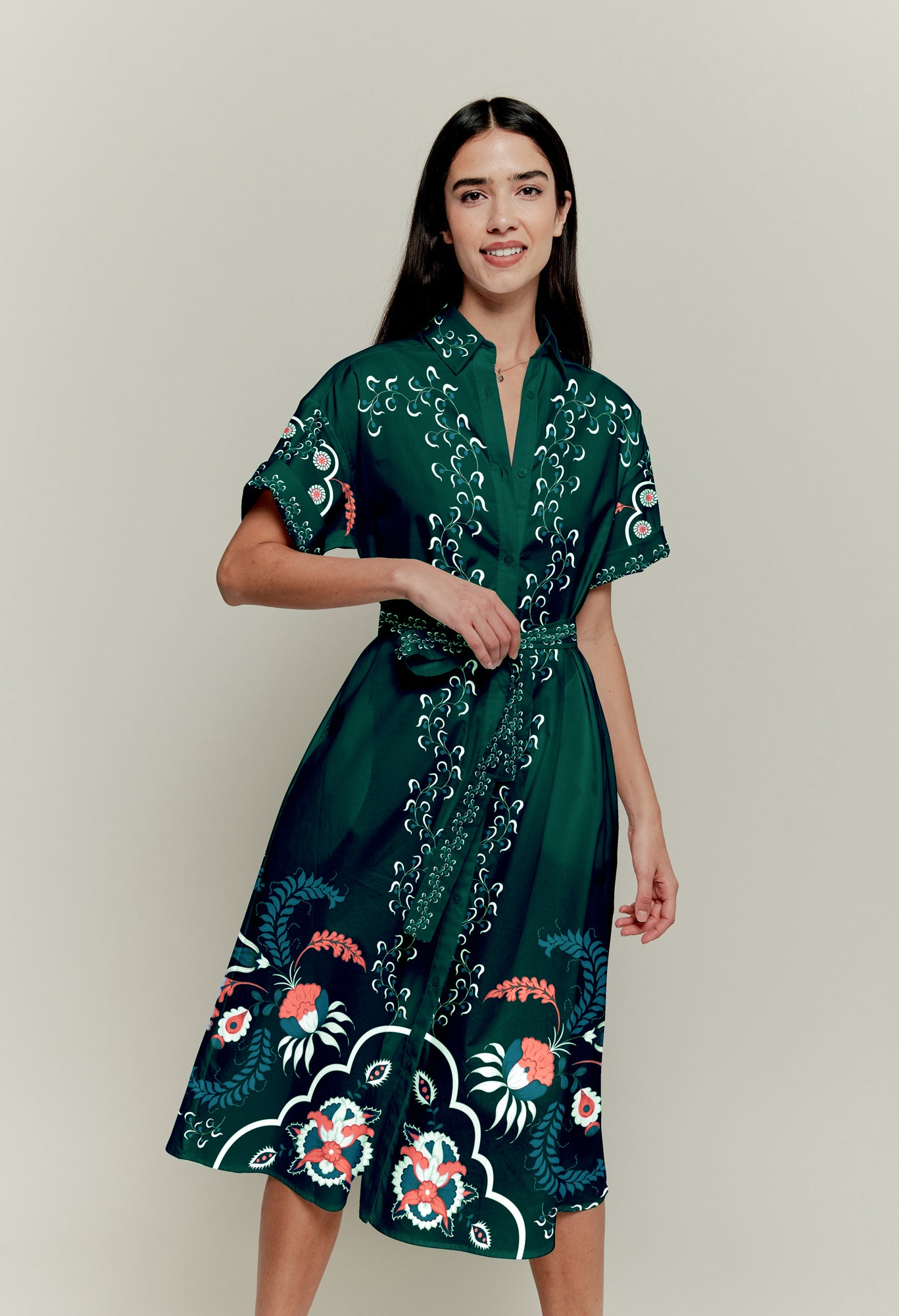 The Sarah Shirtdress | Emerald Dutch Blossoms