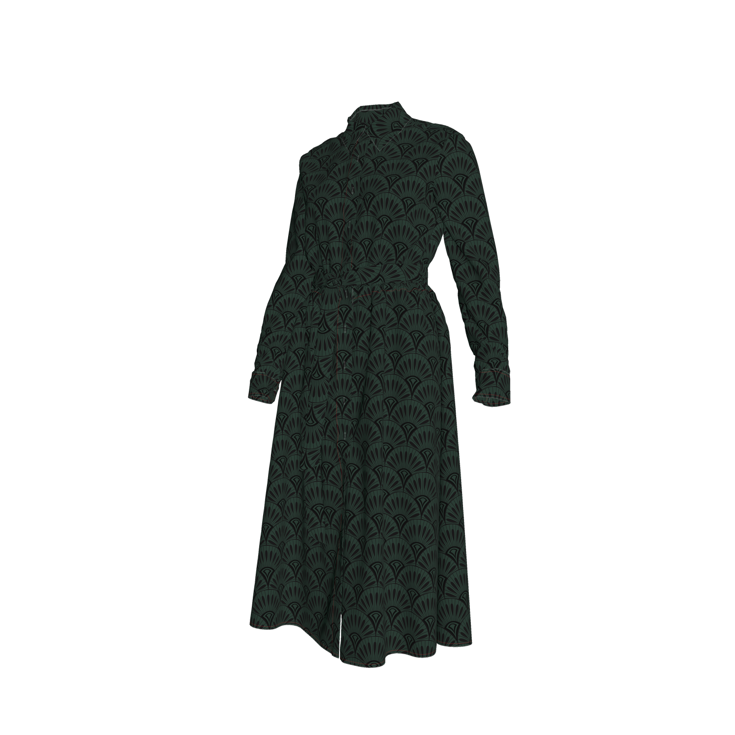 Emerson Dress in Cotton | Art Deco Geo Evergreen