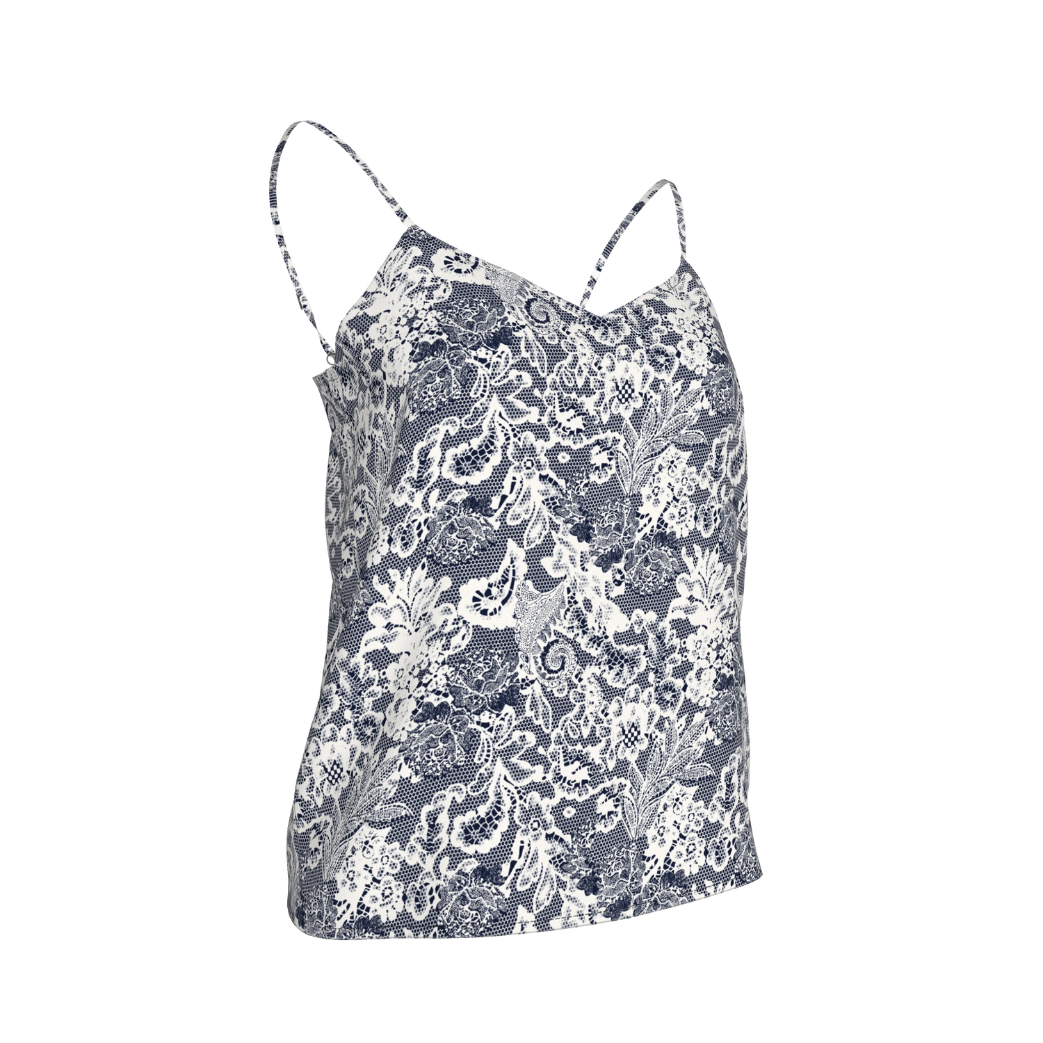 Khala Cami | Ecru Navy Lace Reverse