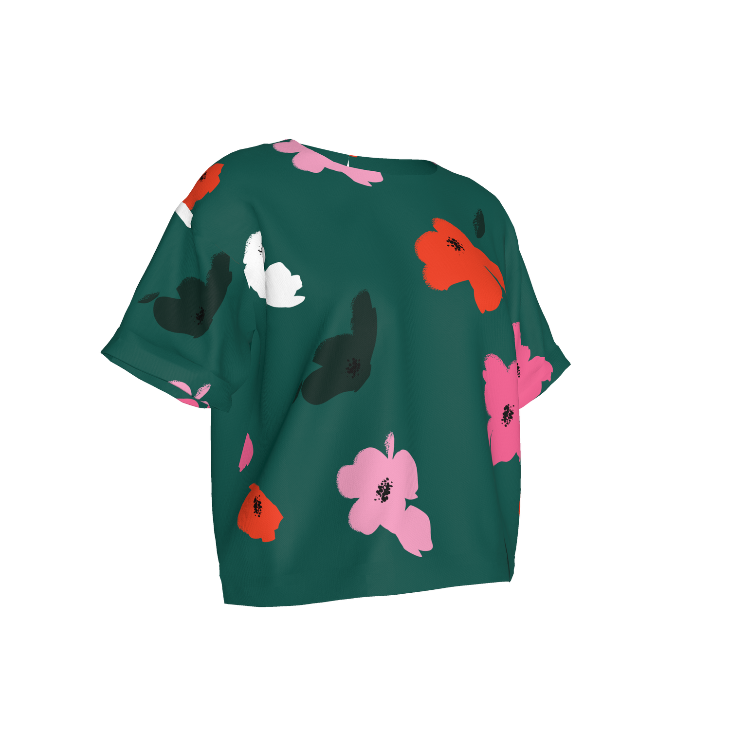 Eden Tee in Lightweight Cotton | Large Emerald Poppies