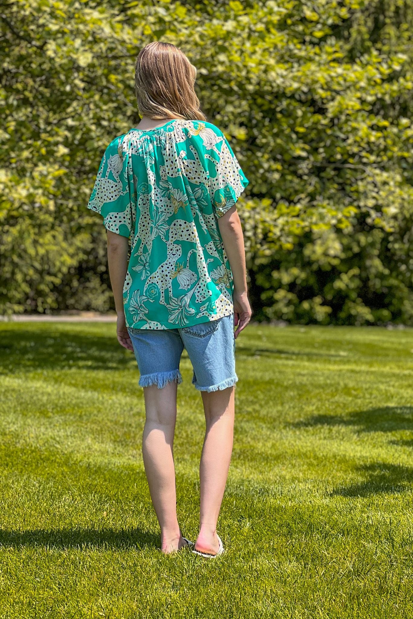 Short Sleeve Classic Blouse in Silk | Sketching Summer in Turquoise