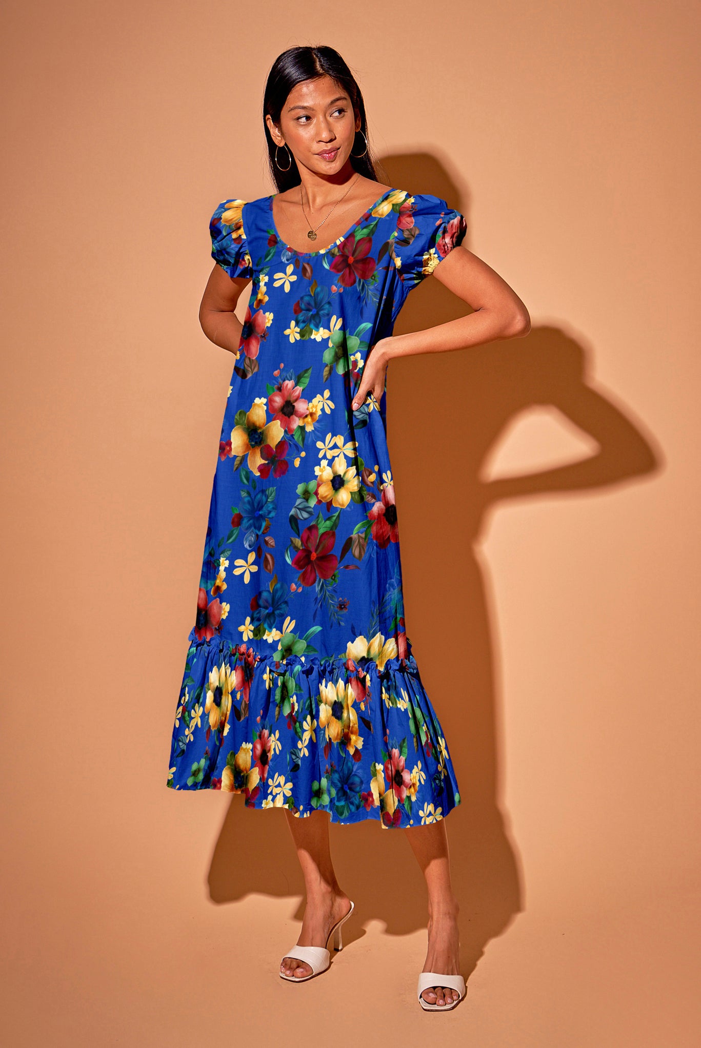 Rowan Ruffle Dress in Organic Cotton | Martinique's Marigold in Blue