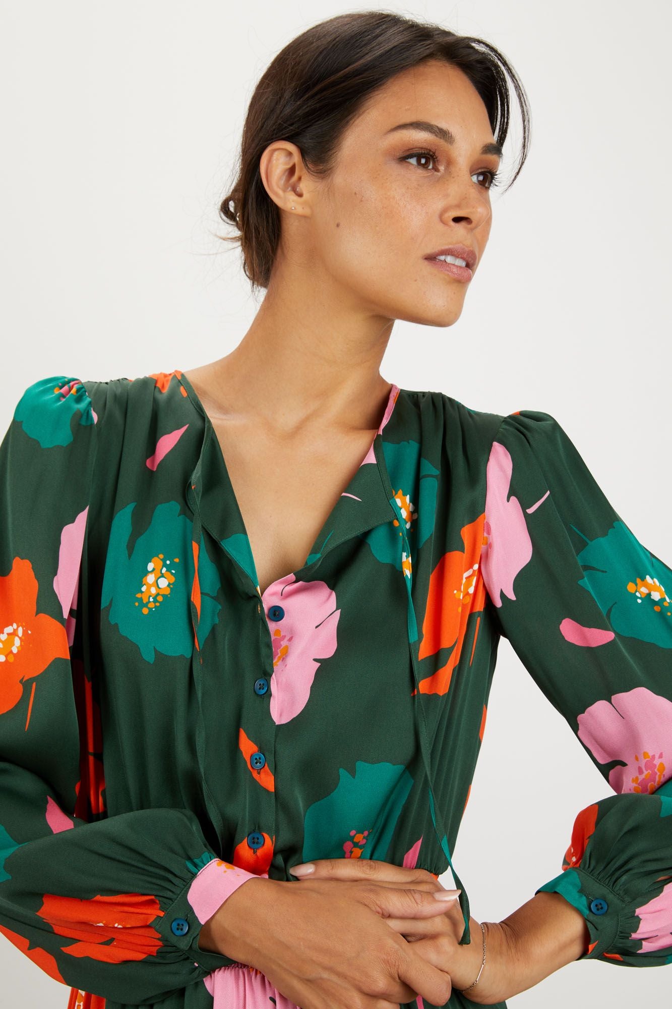 Juliette Dress | Evergreen Painted Poppies