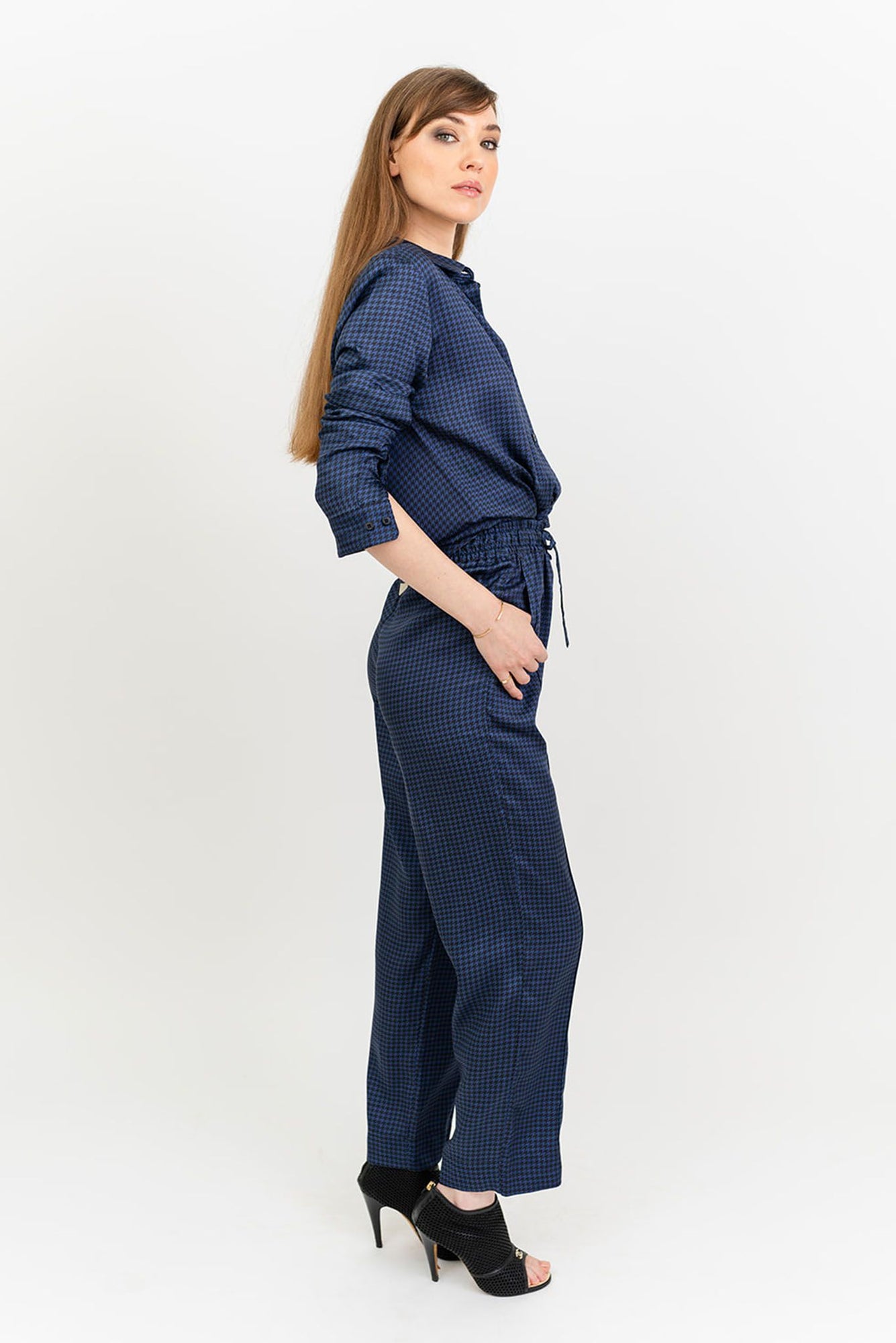 Brooklyn Button Up | Houndstooth Navy and Black