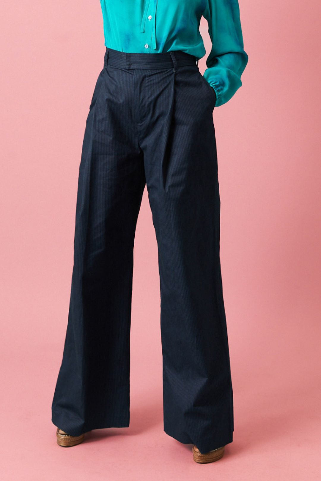 Heather High-Rise Trouser | Navy Pinstripe