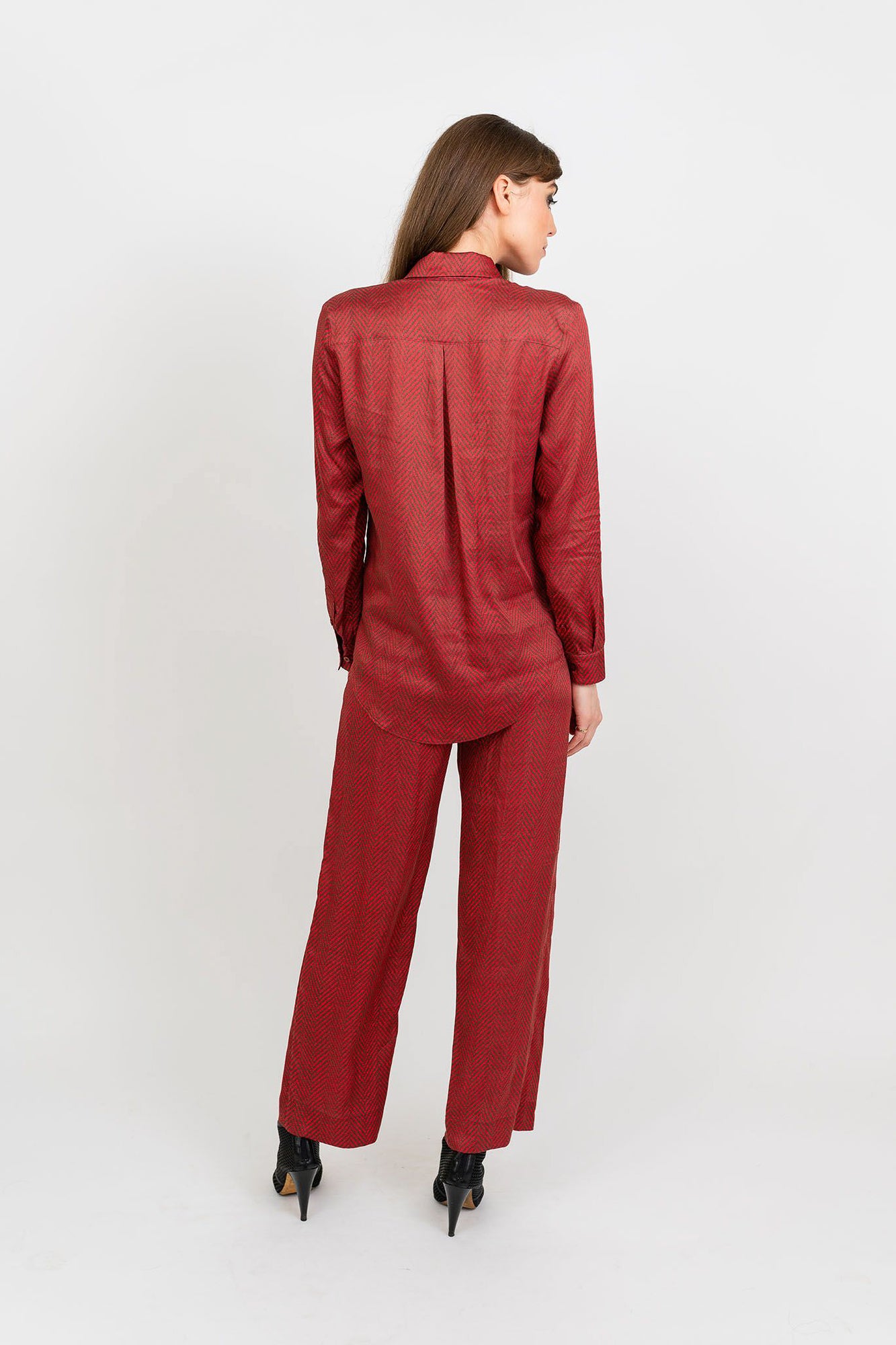 Brooklyn Button Up |  Heirloom Herringbone Chocolate and Red