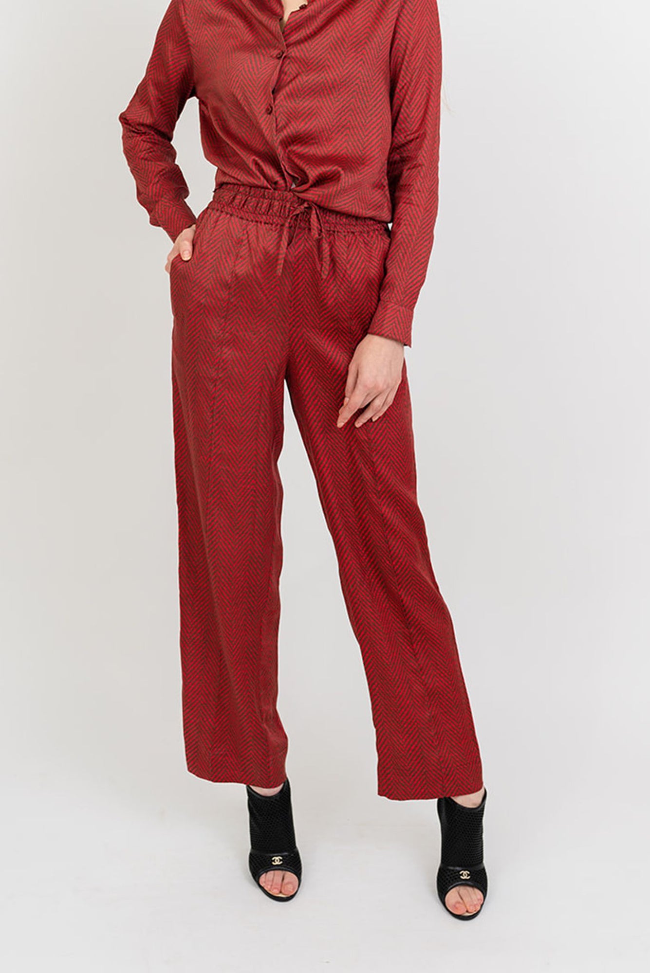 Camilla Pant | Heirloom Herringbone in Chocolate and Red