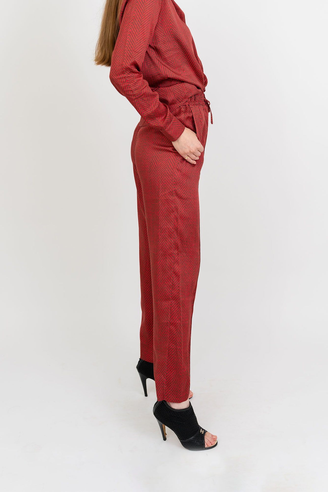 Camilla Pant | Heirloom Herringbone in Chocolate and Red