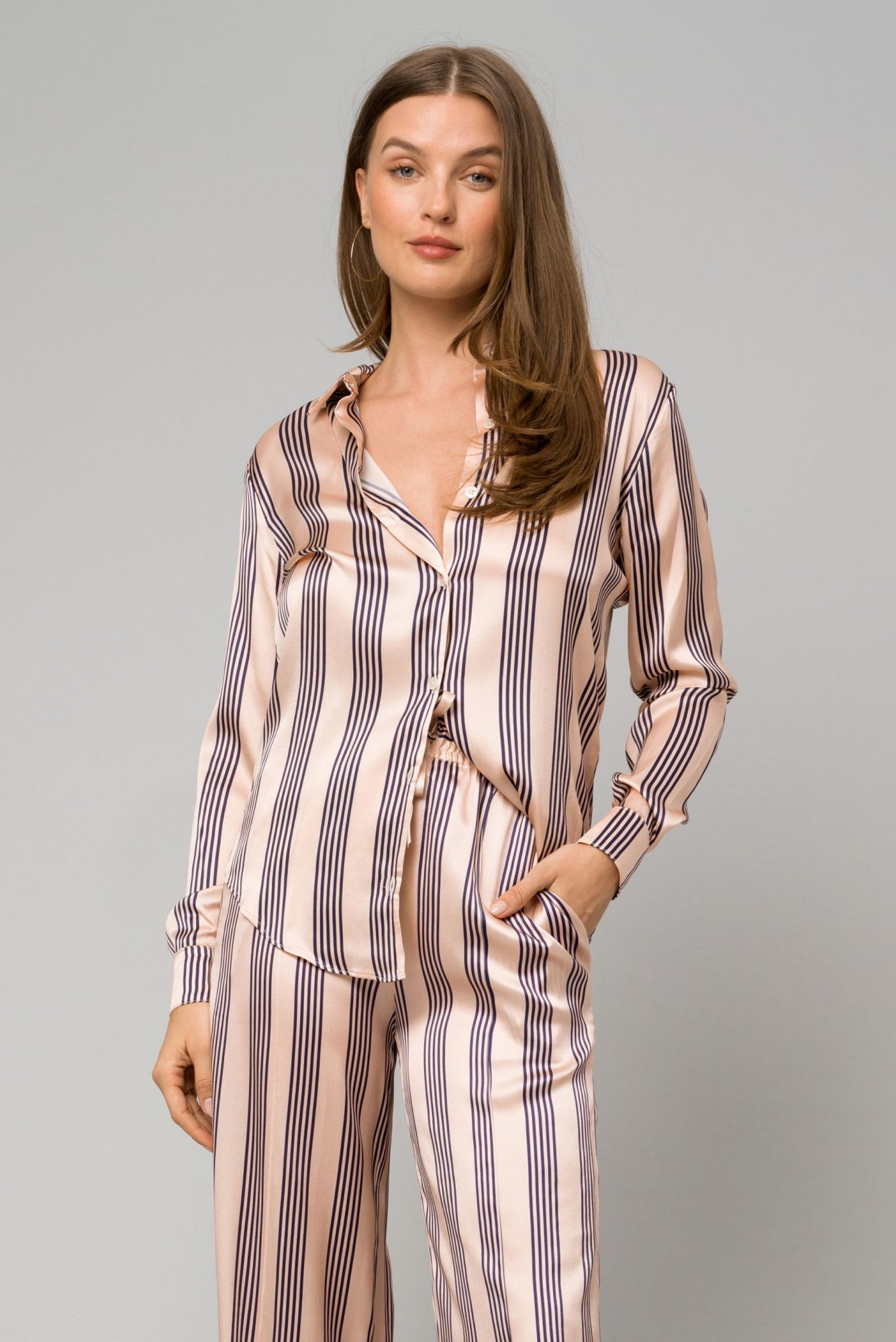 Brooklyn Button Up | Retro Stripe in Ivory & Navy