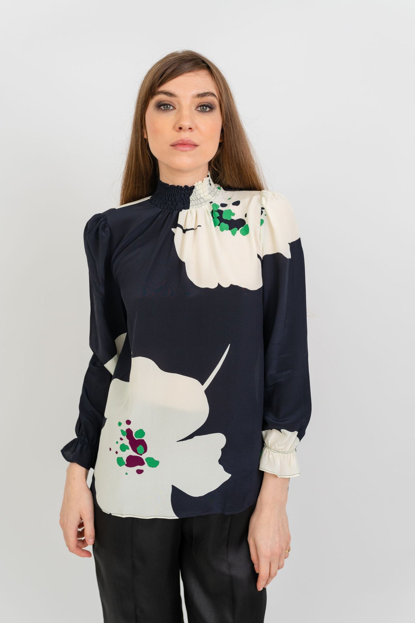 Stella Top | Maxi Poppies in Black and Ivory