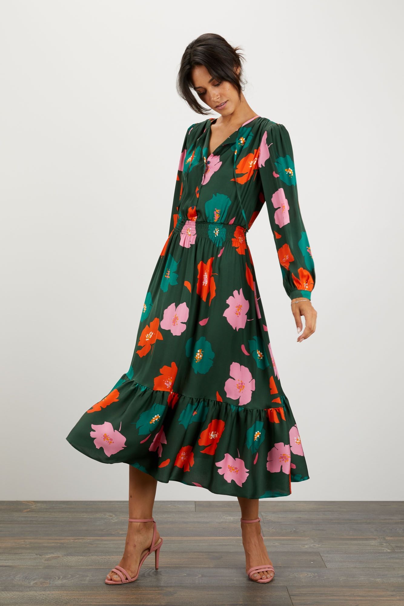 Juliette Dress | Evergreen Painted Poppies
