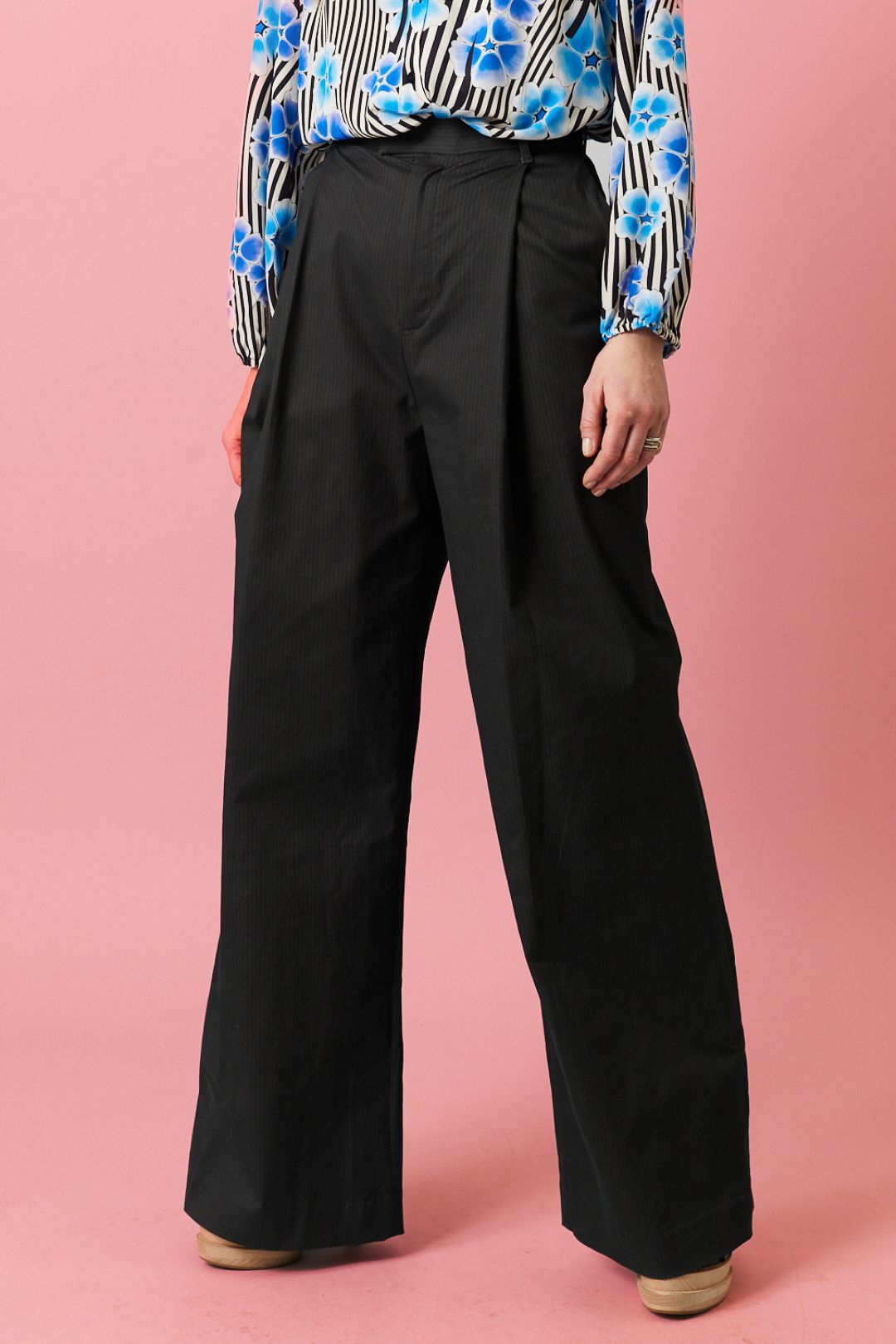 Heather High-Rise Trouser | Black Pinstripe