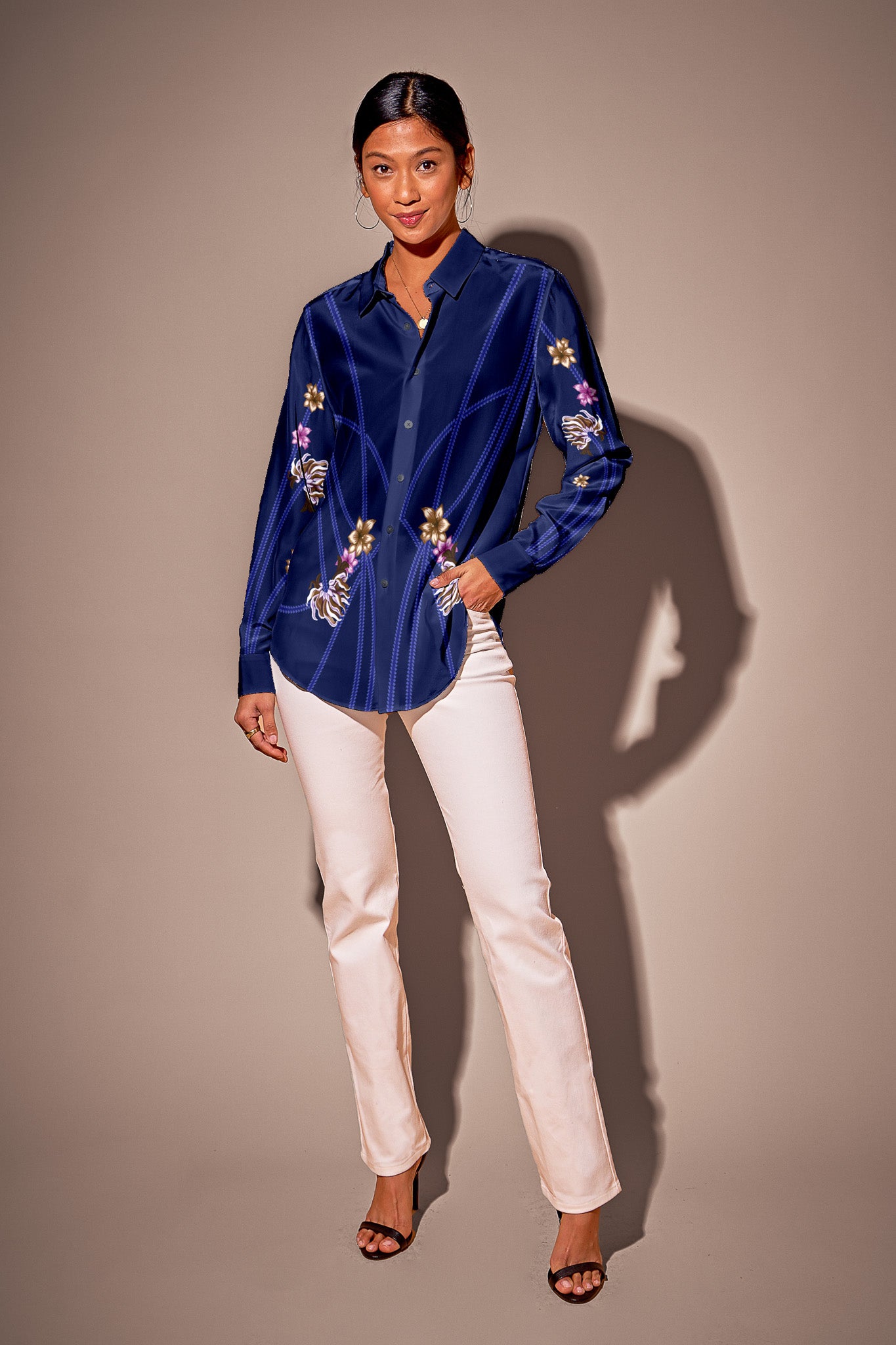 The Brooklyn Button Up | Art Nouveau Floral in Royal Blue