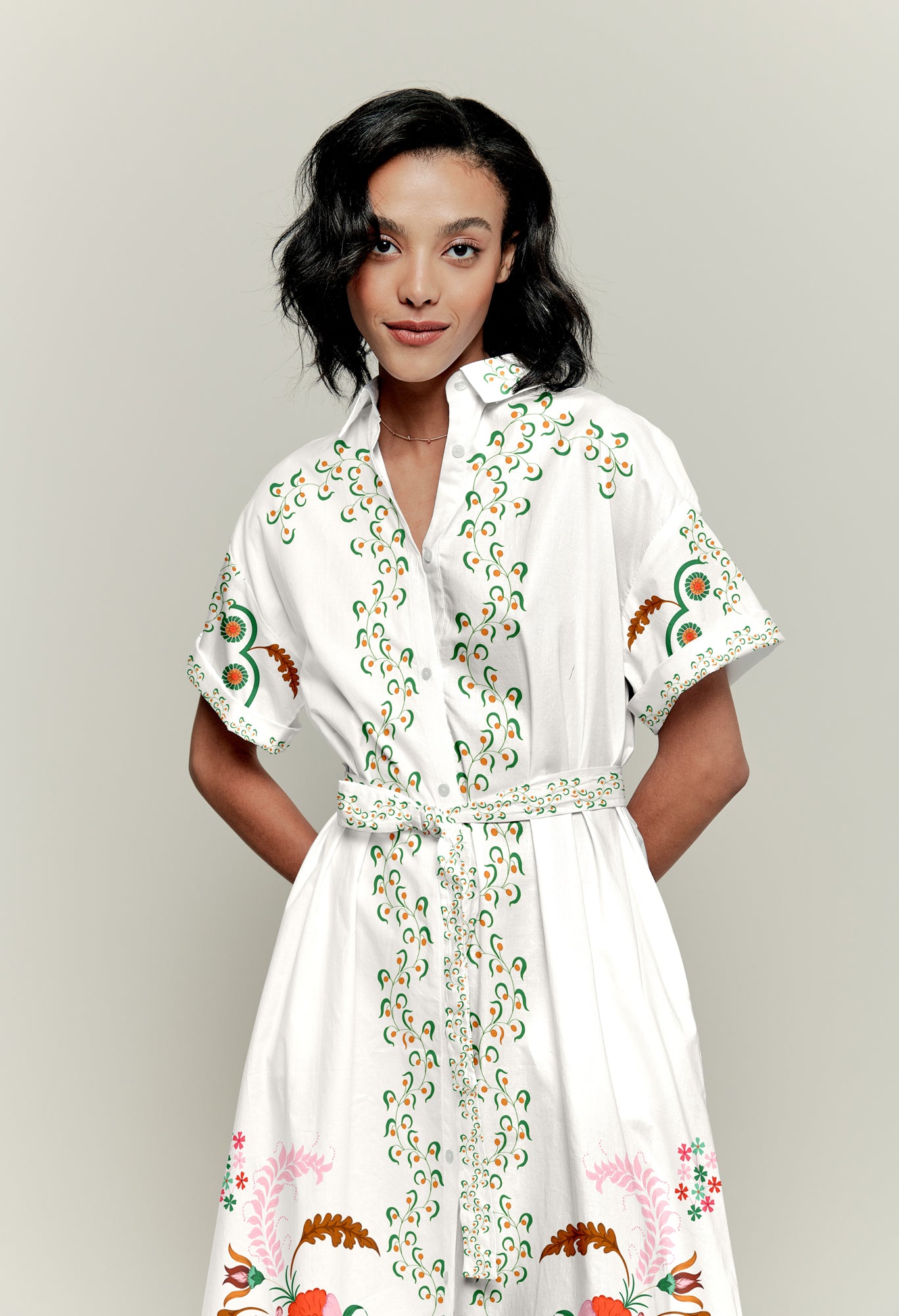 The Sarah Shirtdress | Ecru Dutch Blossoms | Pima Cotton Poplin