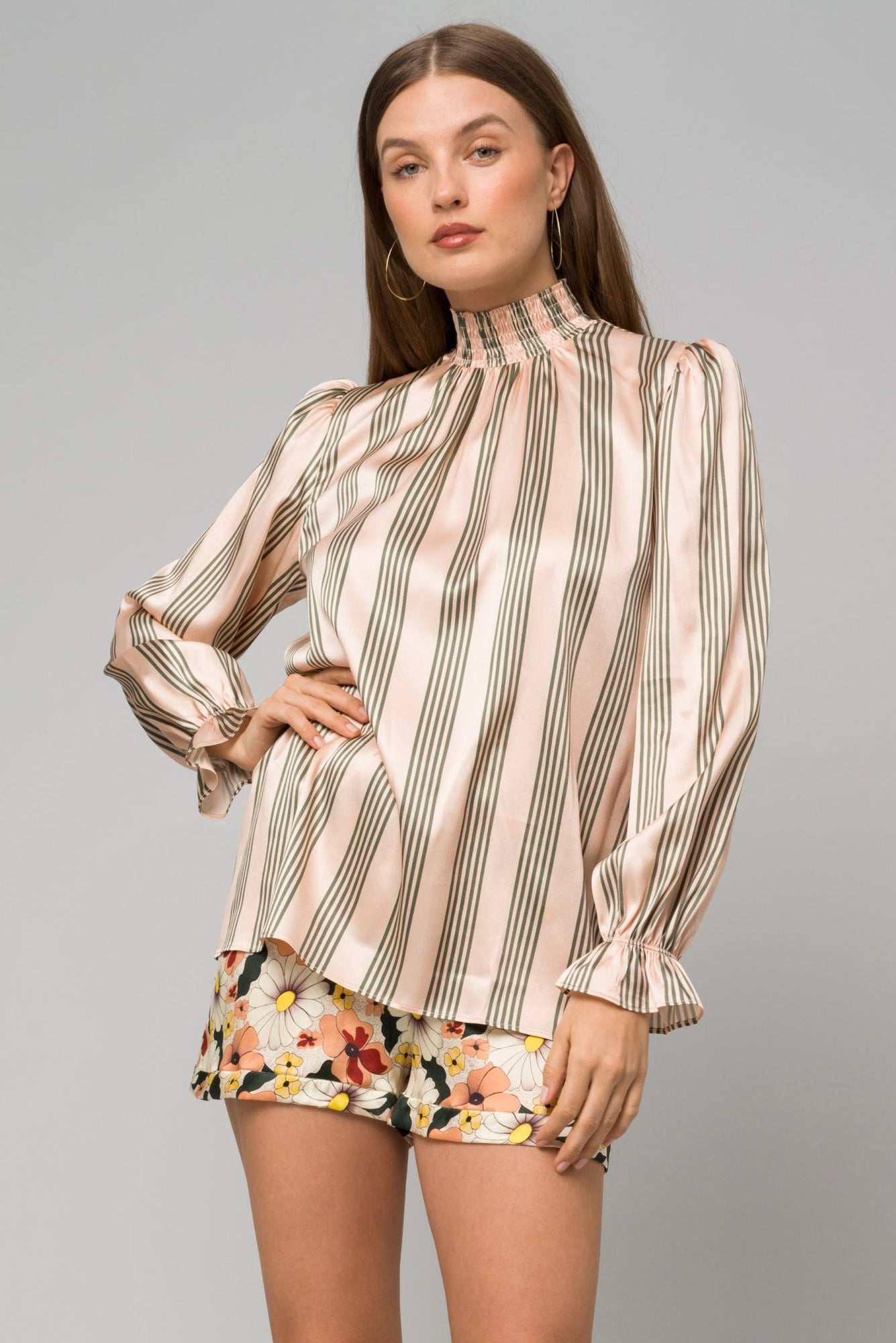 Stella Top | Retro Stripe in Ivory & Green | in Silk Stretch Charmeuse