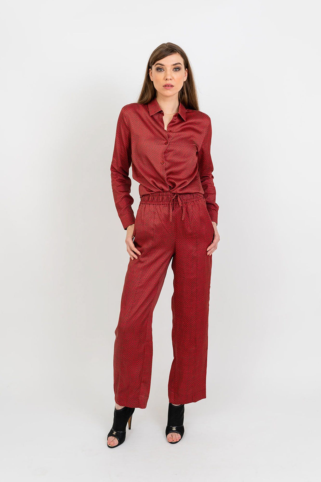 Brooklyn Button Up |  Heirloom Herringbone Chocolate and Red