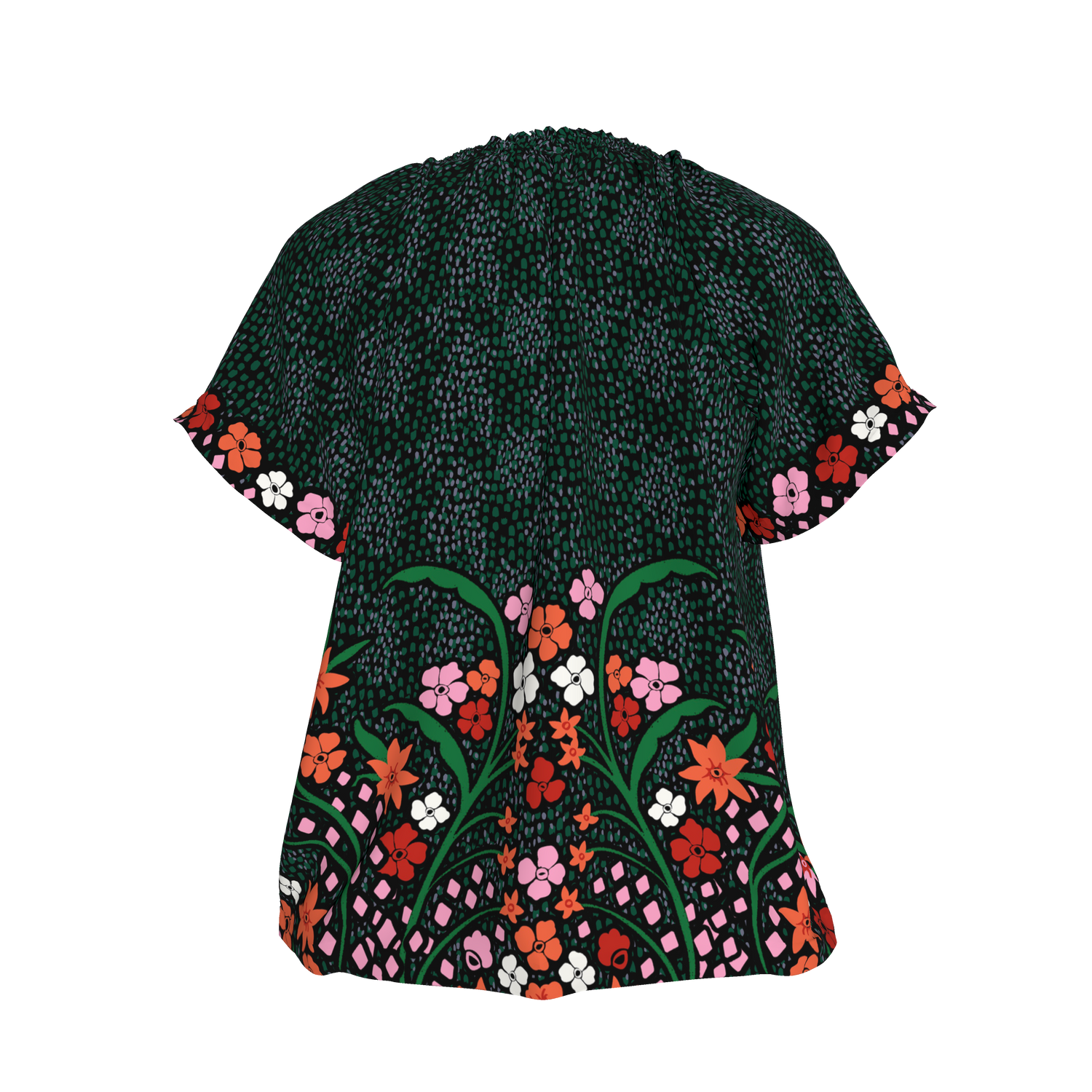 Short Sleeve Classic Blouse | Emerald Baroque Floral