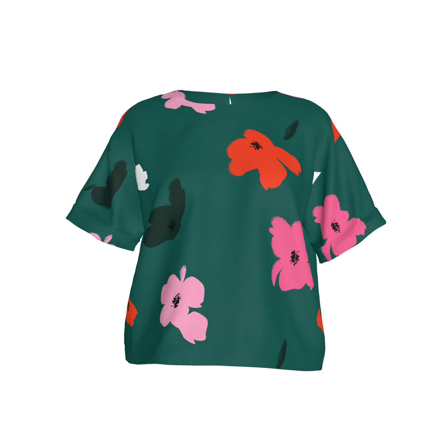 Eden Tee in Lightweight Cotton | Large Emerald Poppies Silk