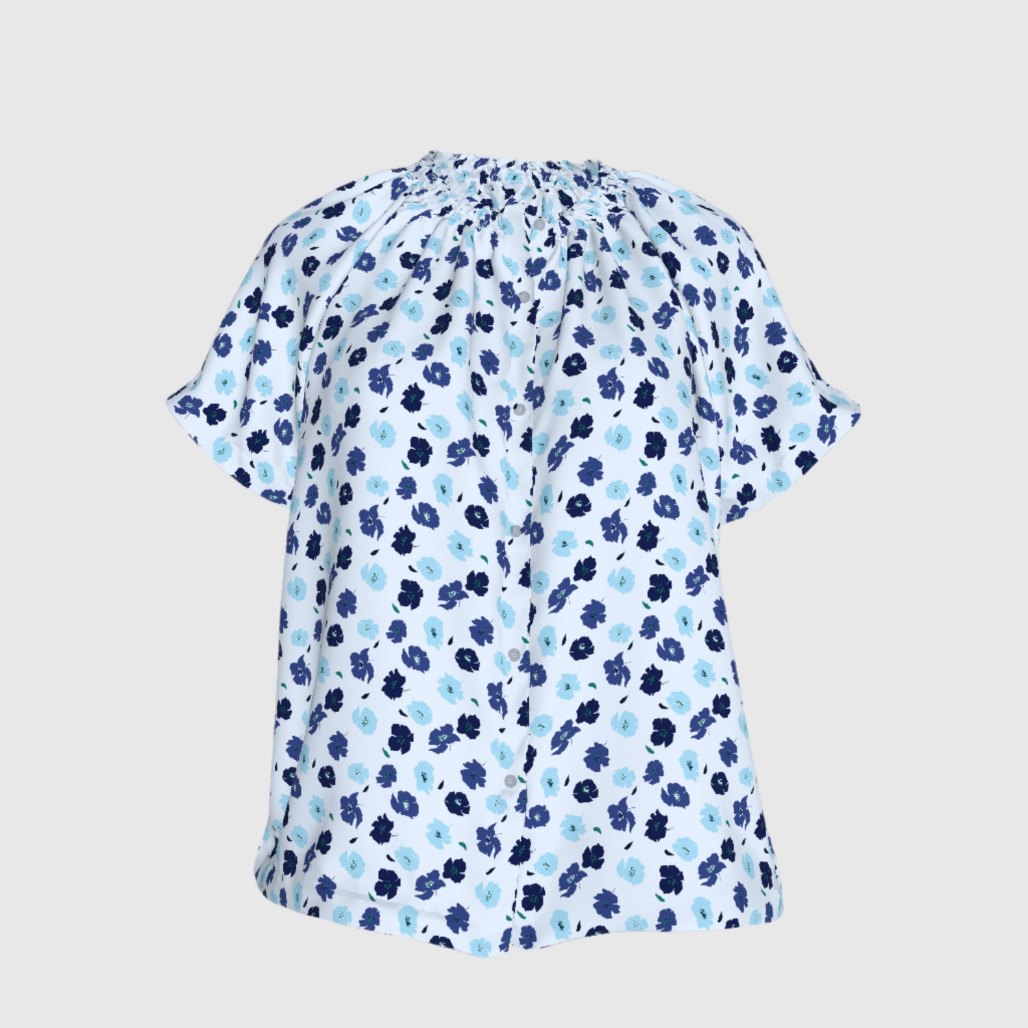Short Sleeve Classic Blouse | Sapphire Micro Poppies