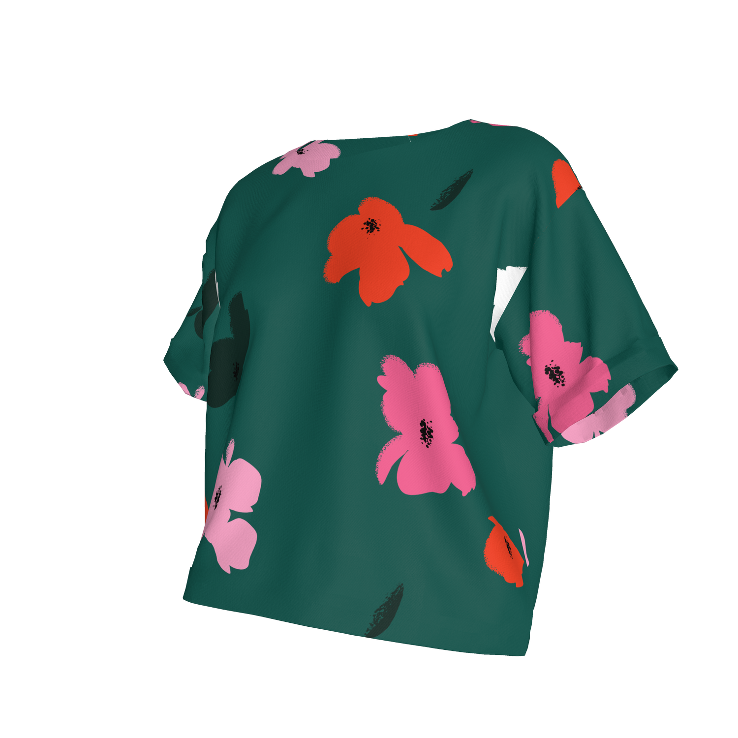 Eden Tee in Lightweight Cotton | Large Emerald Poppies Silk