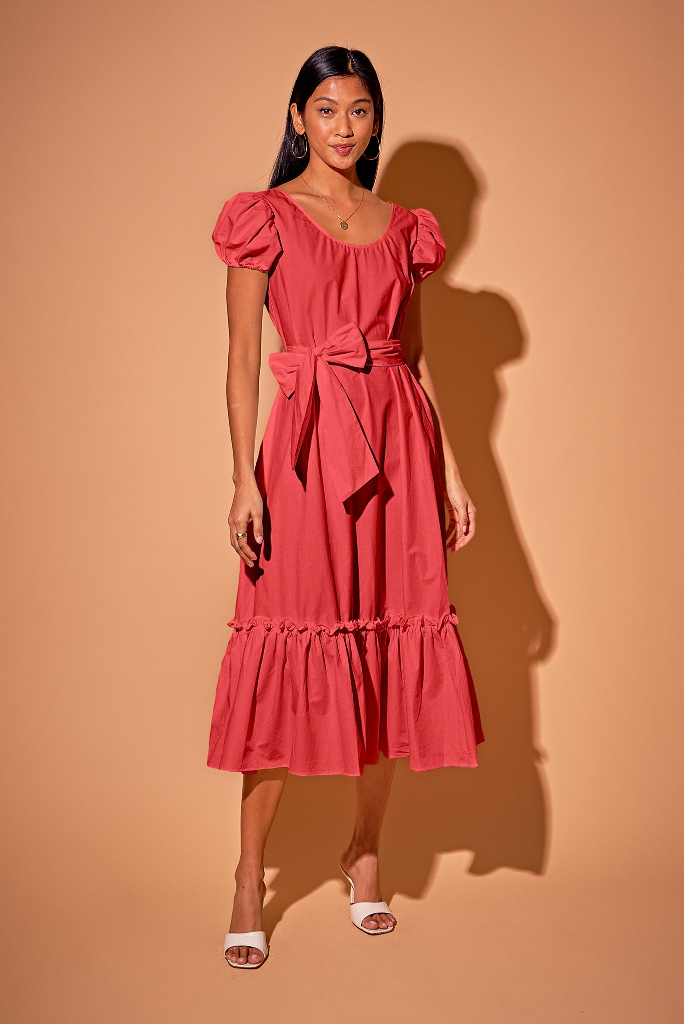 Rowan Ruffle Dress in Organic Cotton | Crimson